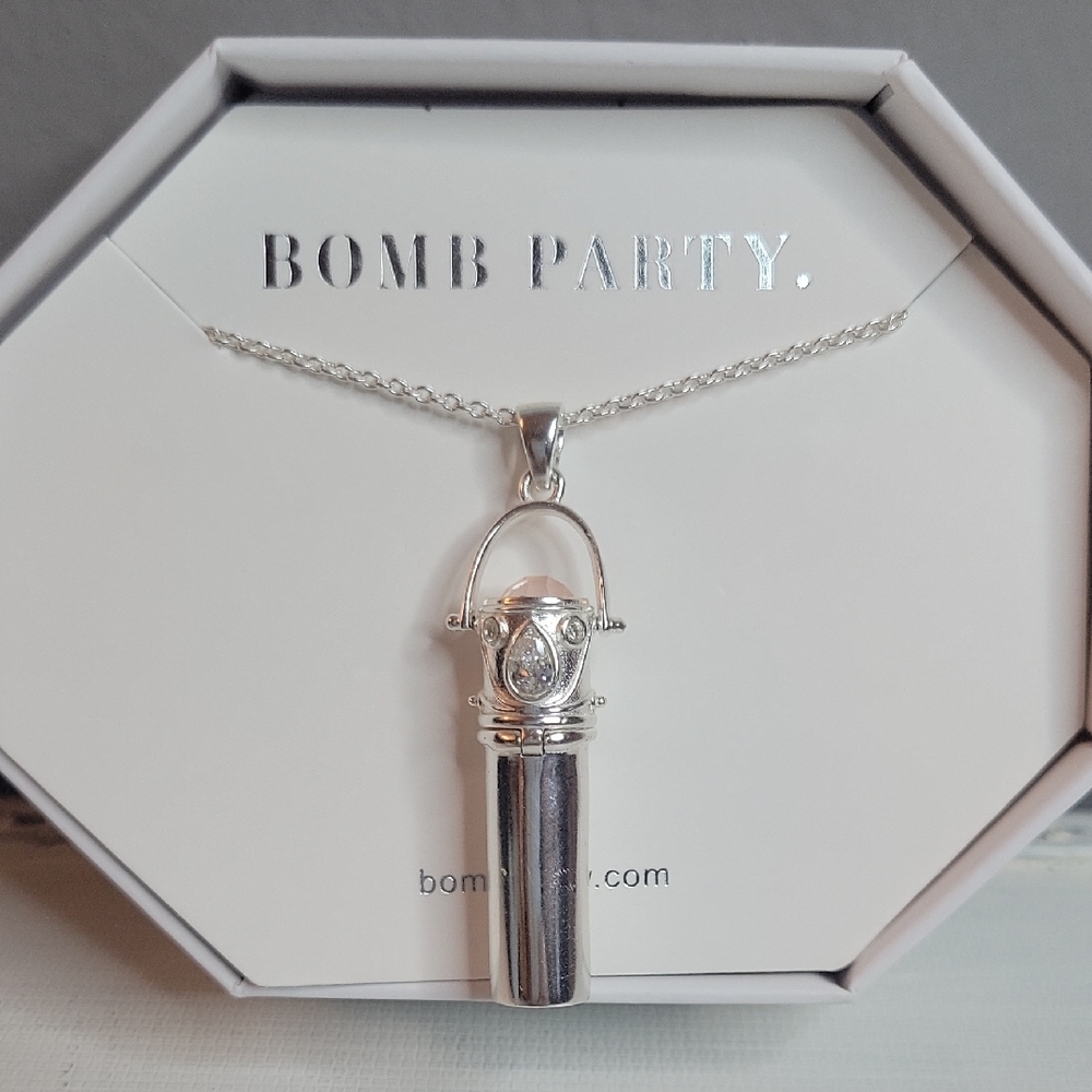 Secret Message Silver Necklace w/ Genuine Pink Quartz Stones NWOT